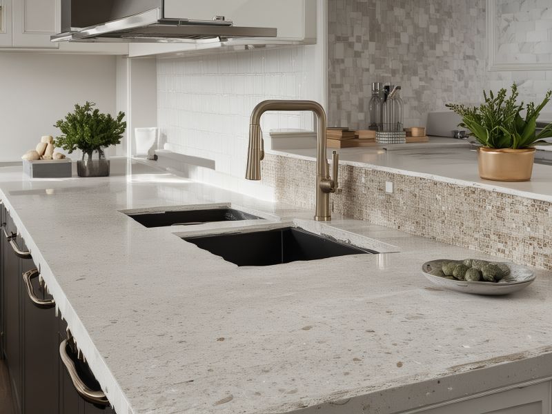 Polished granite countertop with natural veining